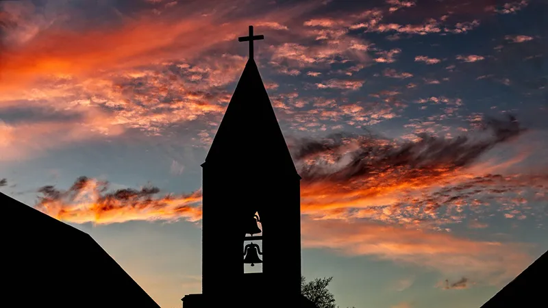 Church steeple at dusk