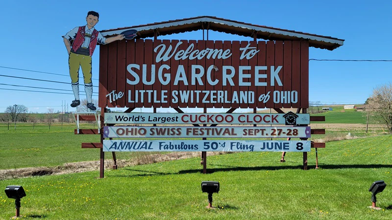Sugarceek, Ohio welcome sign.